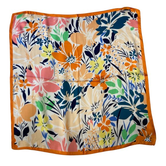 Floral Flower Scarf Wrap Multicolor Square Summer 27" X 27" Orange Blue Yellow - Picture 1 of 13